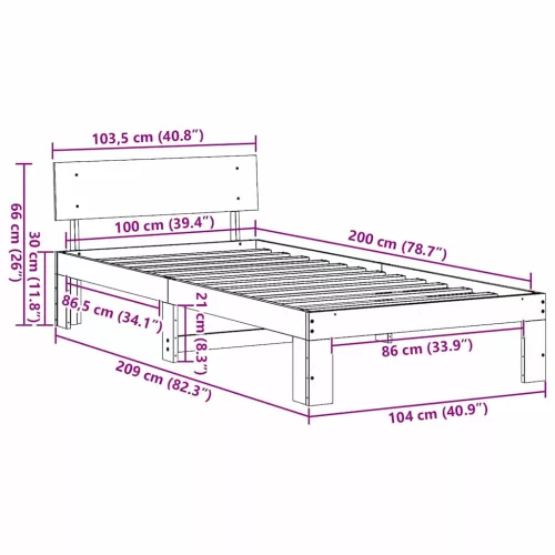 Ágykeret fejtámlával Fehér 100 x 200 cm Tömör fenyőfa