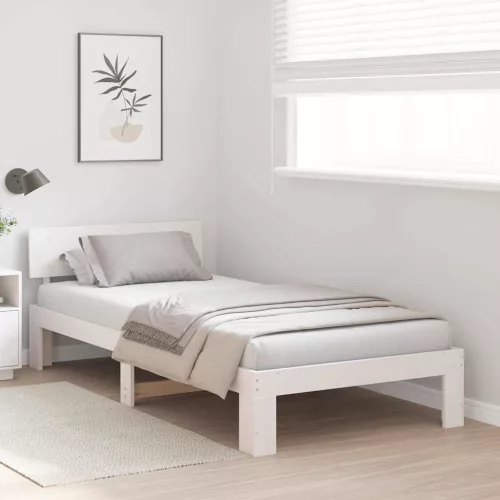 Ágykeret fejtámlával Fehér 90 x 200 cm Tömör fenyőfa