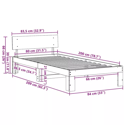 Ágykeret fejtámlával Barna 80 x 200 cm Tömör fenyőfa