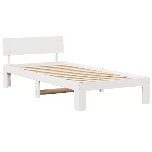 Ágykeret fejtámlával Fehér 90 x 190 cm Tömör fenyőfa