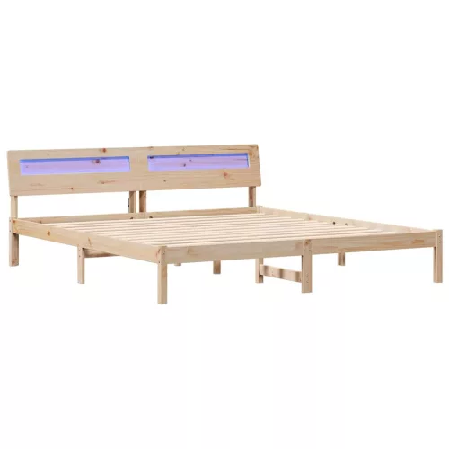 Ágykeret LED -es lámpákkal Barna 180 x 200 cm Tömör fenyőfa