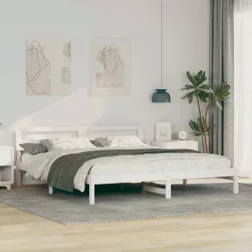   Ágykeret LED -es lámpákkal Fehér 180 x 200 cm Tömör fenyőfa