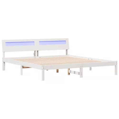 Ágykeret LED -es lámpákkal Fehér 180 x 200 cm Tömör fenyőfa
