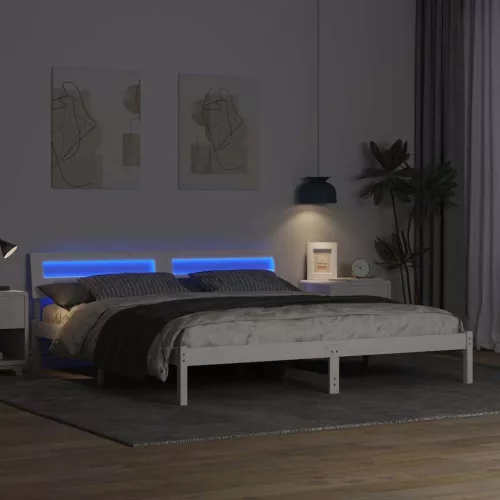 Ágykeret LED -es lámpákkal Fehér 180 x 200 cm Tömör fenyőfa