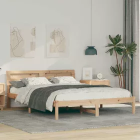   Ágykeret LED -es lámpákkal Barna 160 x 200 cm Tömör fenyőfa