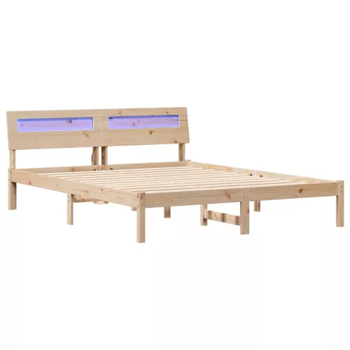 Ágykeret LED -es lámpákkal Barna 150 x 200 cm Tömör fenyőfa