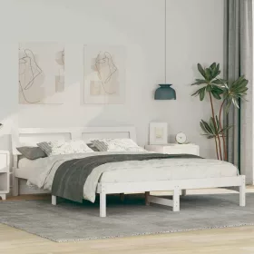   Ágykeret LED -es lámpákkal Fehér 140 x 200 cm Tömör fenyőfa