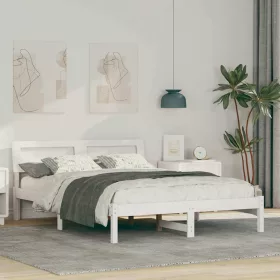   Ágykeret LED -es lámpákkal Fehér 120 x 200 cm Tömör fenyőfa