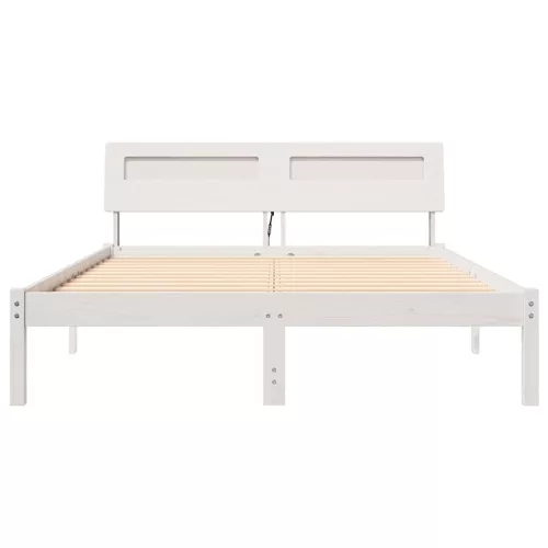 Ágykeret LED -es lámpákkal Fehér 140 x 190 cm Tömör fenyőfa