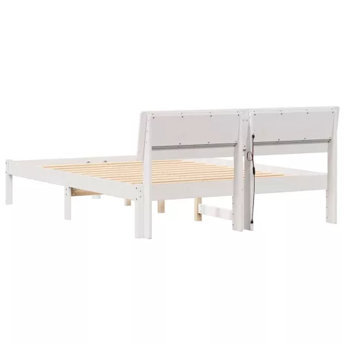 Ágykeret LED -es lámpákkal Fehér 140 x 190 cm Tömör fenyőfa