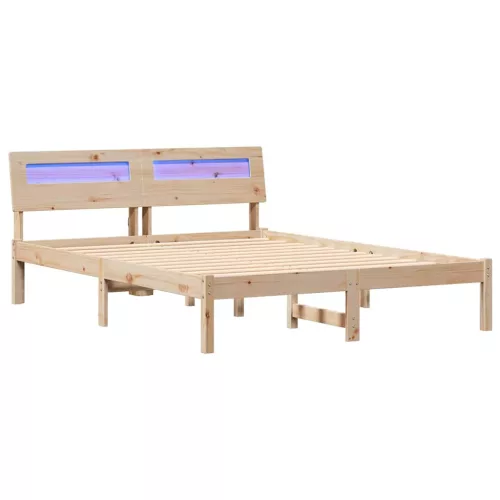 Ágykeret LED -es lámpákkal Barna 120 x 190 cm Tömör fenyőfa