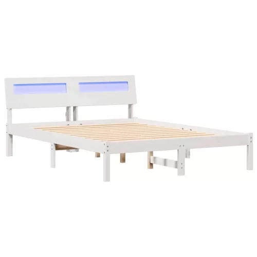 Ágykeret LED -es lámpákkal Fehér 120 x 190 cm Tömör fenyőfa