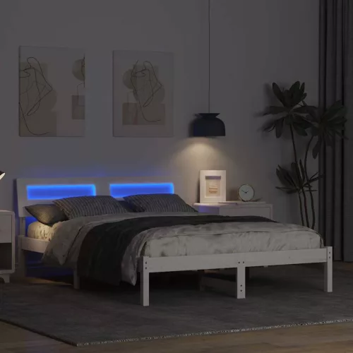 Ágykeret LED -es lámpákkal Fehér 120 x 190 cm Tömör fenyőfa