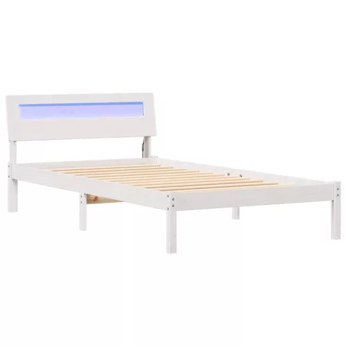 Ágykeret LED -es lámpákkal Fehér 80 x 200 cm Tömör fenyőfa