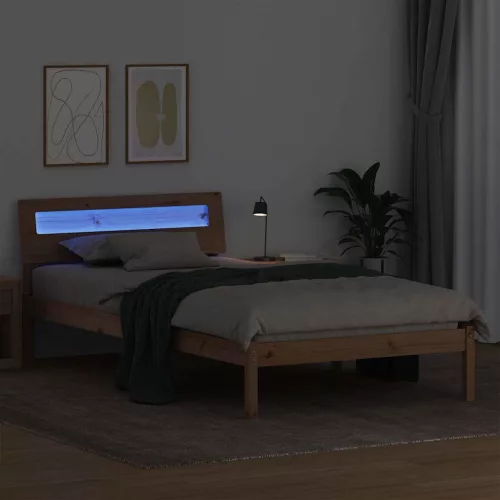 Ágykeret LED -es lámpákkal Barna 90 x 190 cm Tömör fenyőfa