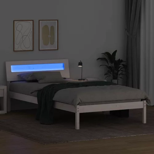 Ágykeret LED -es lámpákkal Fehér 90 x 190 cm Tömör fenyőfa
