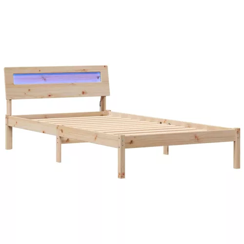 Ágykeret LED -es lámpákkal Barna 75 x 190 cm Tömör fenyőfa