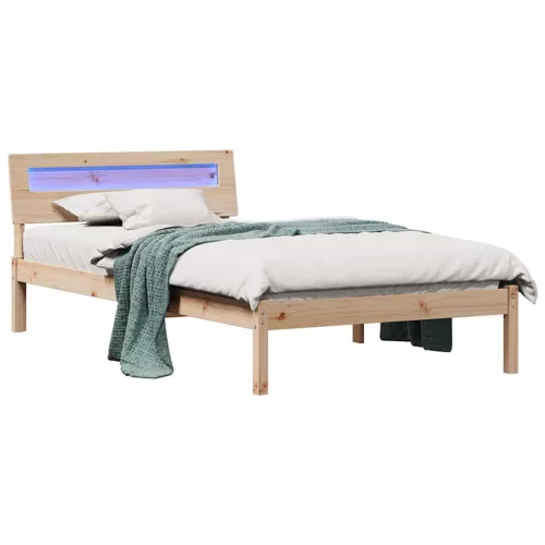 Ágykeret LED -es lámpákkal Barna 75 x 190 cm Tömör fenyőfa