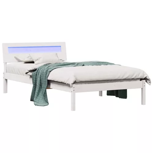 Ágykeret LED -es lámpákkal Fehér 75 x 190 cm Tömör fenyőfa