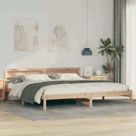   Ágykeret LED -es lámpákkal Barna 180 x 200 cm Tömör fenyőfa