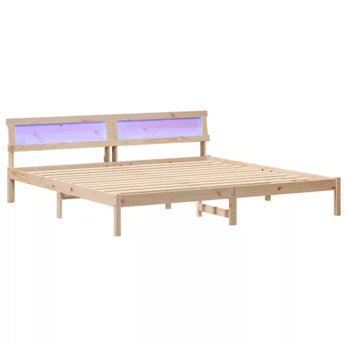 Ágykeret LED -es lámpákkal Barna 180 x 200 cm Tömör fenyőfa