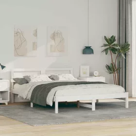   Ágykeret LED -es lámpákkal Fehér 160 x 200 cm Tömör fenyőfa
