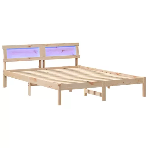 Ágykeret LED -es lámpákkal Barna 150 x 200 cm Tömör fenyőfa