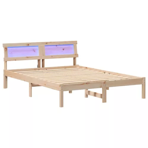 Ágykeret LED -es lámpákkal Barna 135 x 190 cm Tömör fenyőfa