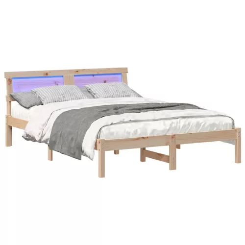 Ágykeret LED -es lámpákkal Barna 135 x 190 cm Tömör fenyőfa