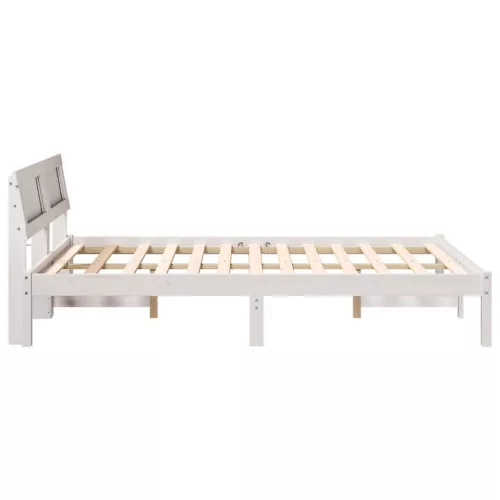 Ágykeret LED -es lámpákkal Fehér 135 x 190 cm Tömör fenyőfa