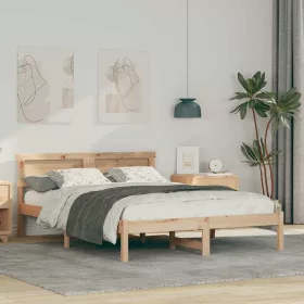  Ágykeret LED -es lámpákkal Barna 120 x 190 cm Tömör fenyőfa