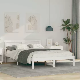   Ágykeret LED -es lámpákkal Fehér 120 x 190 cm Tömör fenyőfa