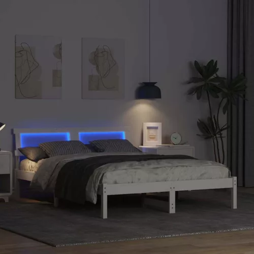 Ágykeret LED -es lámpákkal Fehér 120 x 190 cm Tömör fenyőfa