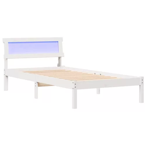 Ágykeret LED -es lámpákkal Fehér 100 x 200 cm Tömör fenyőfa