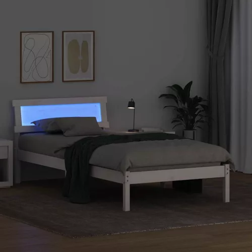Ágykeret LED -es lámpákkal Fehér 100 x 200 cm Tömör fenyőfa