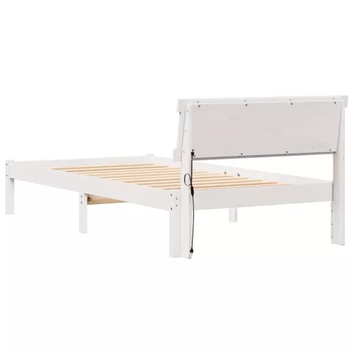 Ágykeret LED -es lámpákkal Fehér 100 x 200 cm Tömör fenyőfa