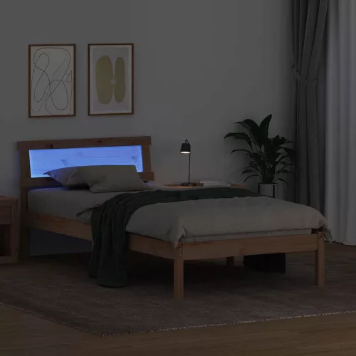 Ágykeret LED -es lámpákkal Barna 75 x 190 cm Tömör fenyőfa