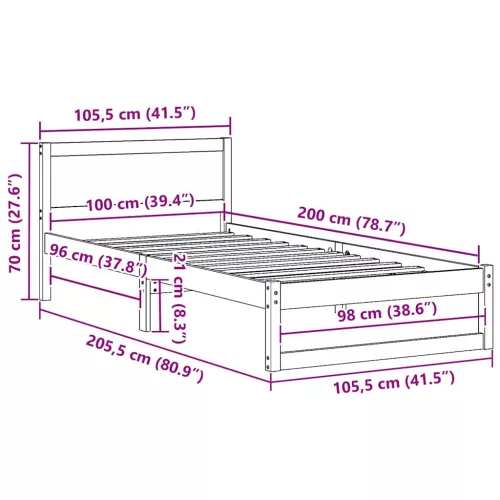 Ágykeret fejtámlával Fehér 100 x 200 cm Tömör fenyőfa