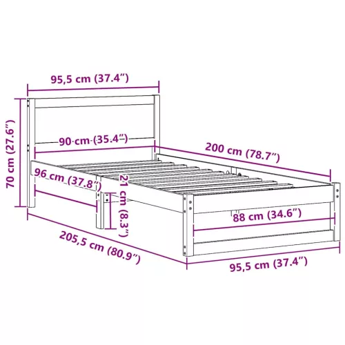 Ágykeret fejtámlával Barna 90 x 200 cm Tömör fenyőfa