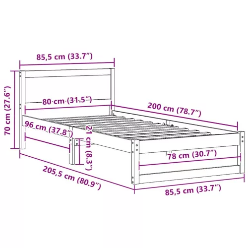 Ágykeret fejtámlával Barna 80 x 200 cm Tömör fenyőfa