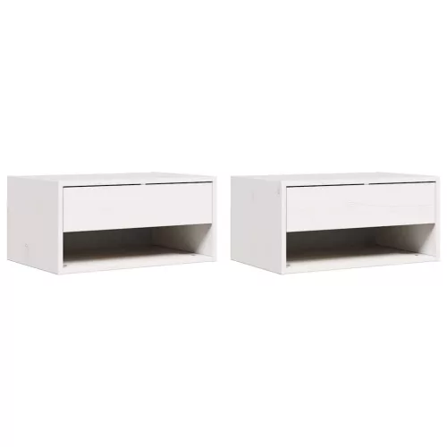 Éjjeli asztal 2 pcs Fehér 50 x 32.5 x 24 cm Tömör fenyőfa