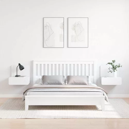 Éjjeli asztal 2 pcs Fehér 44 x 32.5 x 40 cm Tömör fenyőfa