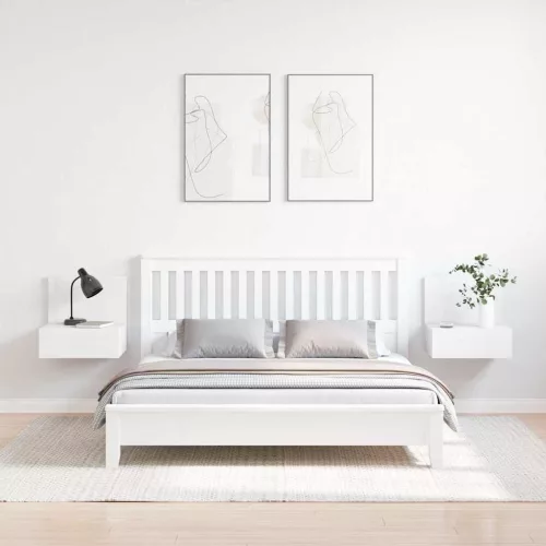 Éjjeli asztal 2 pcs Fehér 42 x 32.5 x 40 cm Tömör fenyőfa