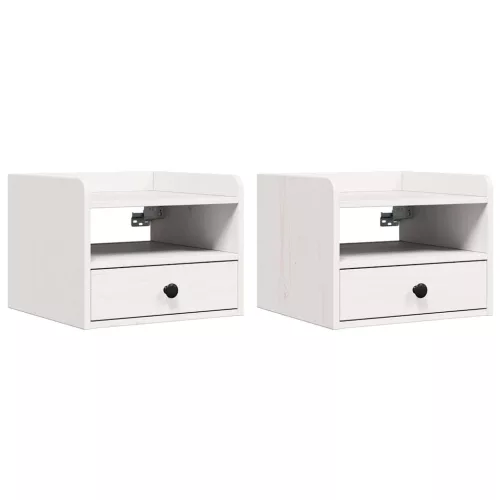 Éjjeli asztal 2 pcs Fehér 38 x 36 x 29.5 cm Tömör fenyőfa