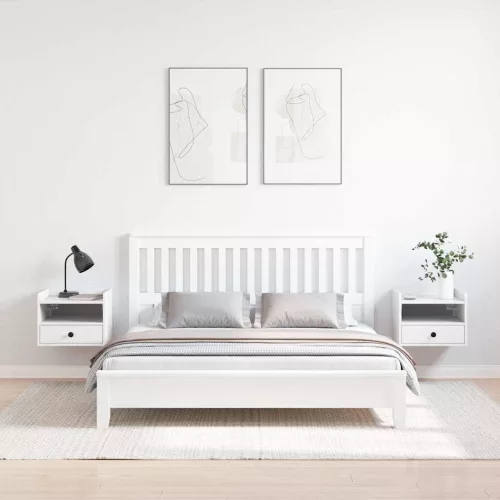 Éjjeli asztal 2 pcs Fehér 38 x 36 x 29.5 cm Tömör fenyőfa