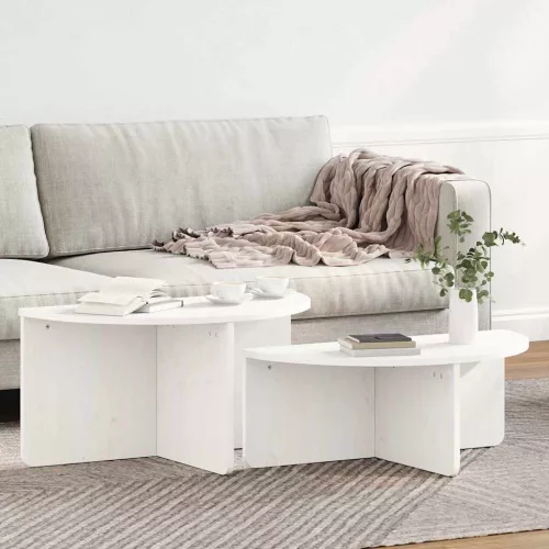 Dohányzóasztal 2 pcs Fehér 79 x 39.5 x 40 cm Tömör fenyőfa