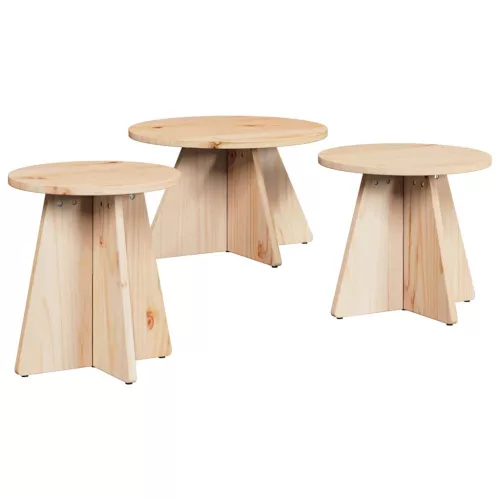 Dohányzóasztal 3 pcs Természetes 49 x 49 x 30 cm Tömör fenyőfa