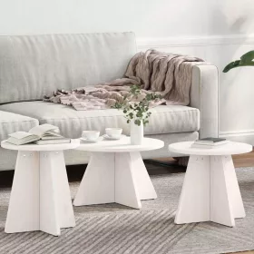   Dohányzóasztal 3 pcs Fehér 49 x 49 x 30 cm Tömör fenyőfa