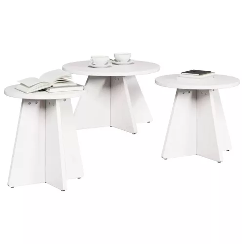 Dohányzóasztal 3 pcs Fehér 49 x 49 x 30 cm Tömör fenyőfa