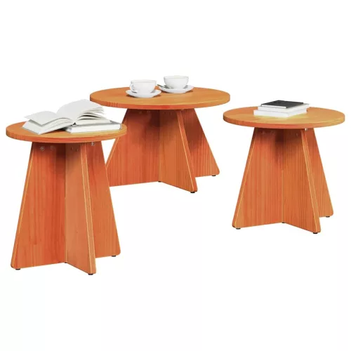 Dohányzóasztal 3 pcs Viaszbarna 49 x 49 x 30 cm Tömör fenyőfa